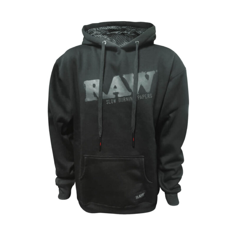 Raw Black Hoodie + Black Logo Medium 100% Cotton